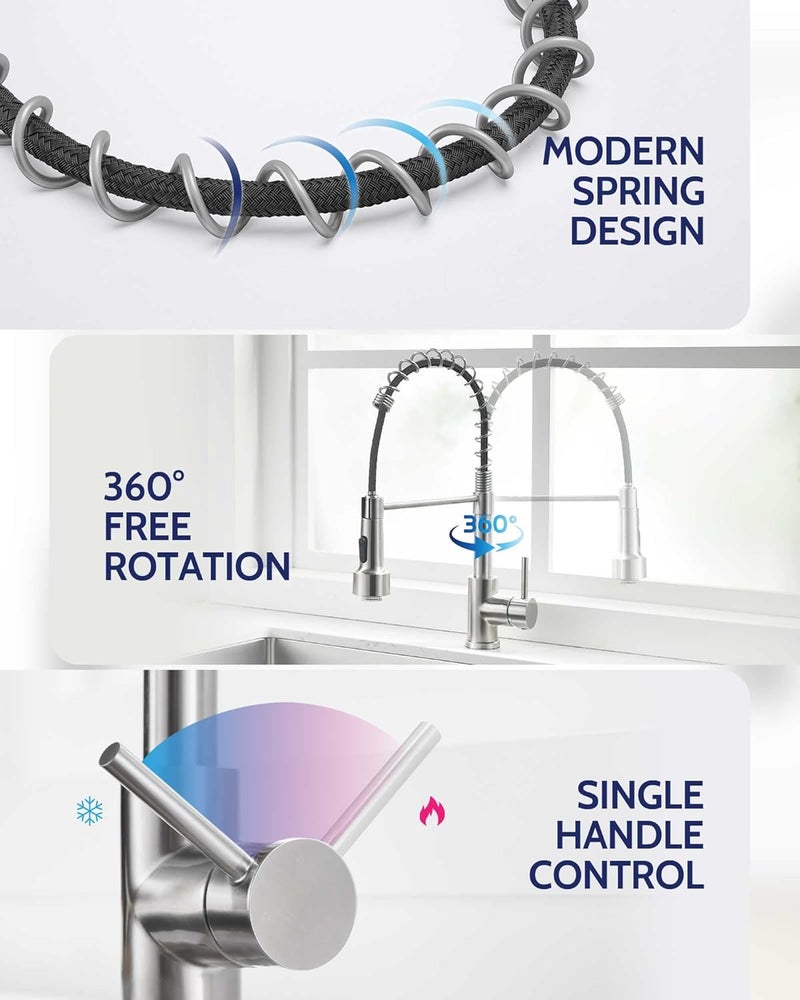 LUFEIDRA Kitchen Faucet with Sprayer LED Light, High Arc Kitchen Faucets Single Hole 304 Stainless Steel Kitchen Sink Faucet Faucet for Bar Sink Rv, Brushed Nickel - Image 5